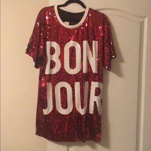 Sequins Red and White T-shirt dress
